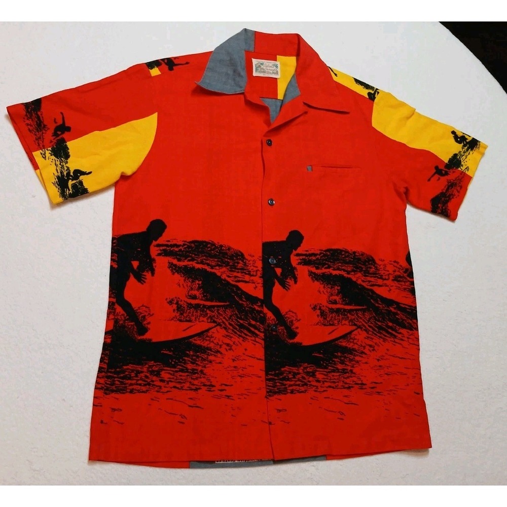 Vtg 60s Island Casuals Endless Summer Surf Shirt Turek Hawaii Barkcloth Medium